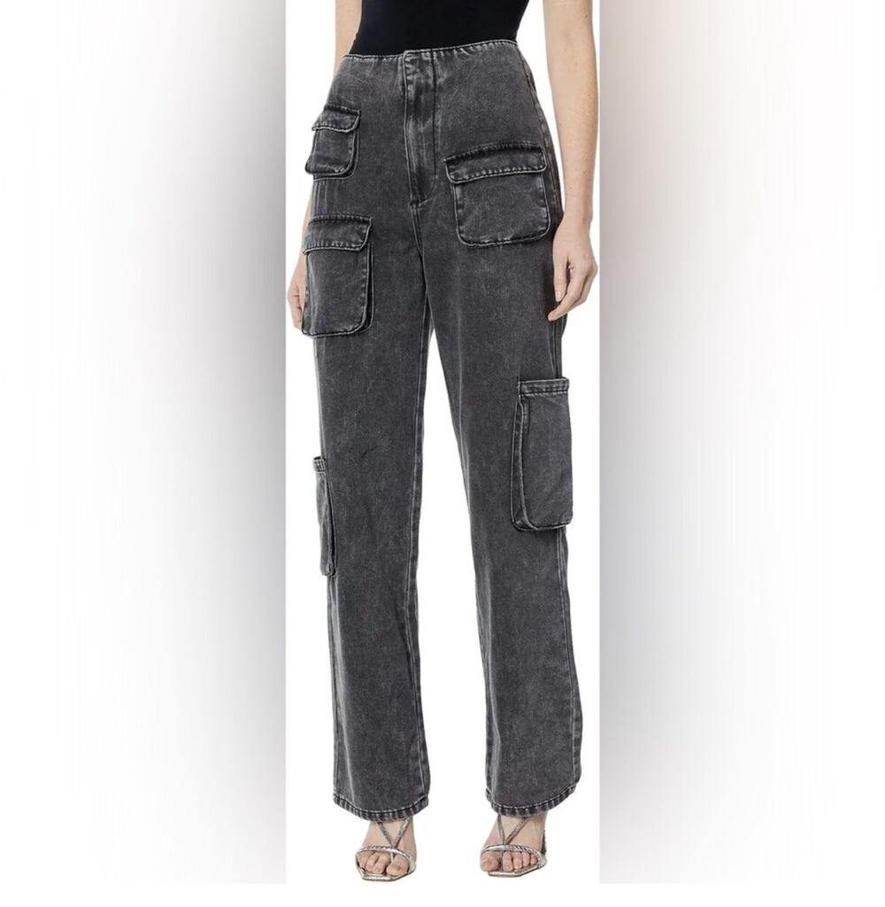 AFRM Sigmund Cargo Pants Womens W30 Dark Gray Acid Modena Wash Asymmetrical